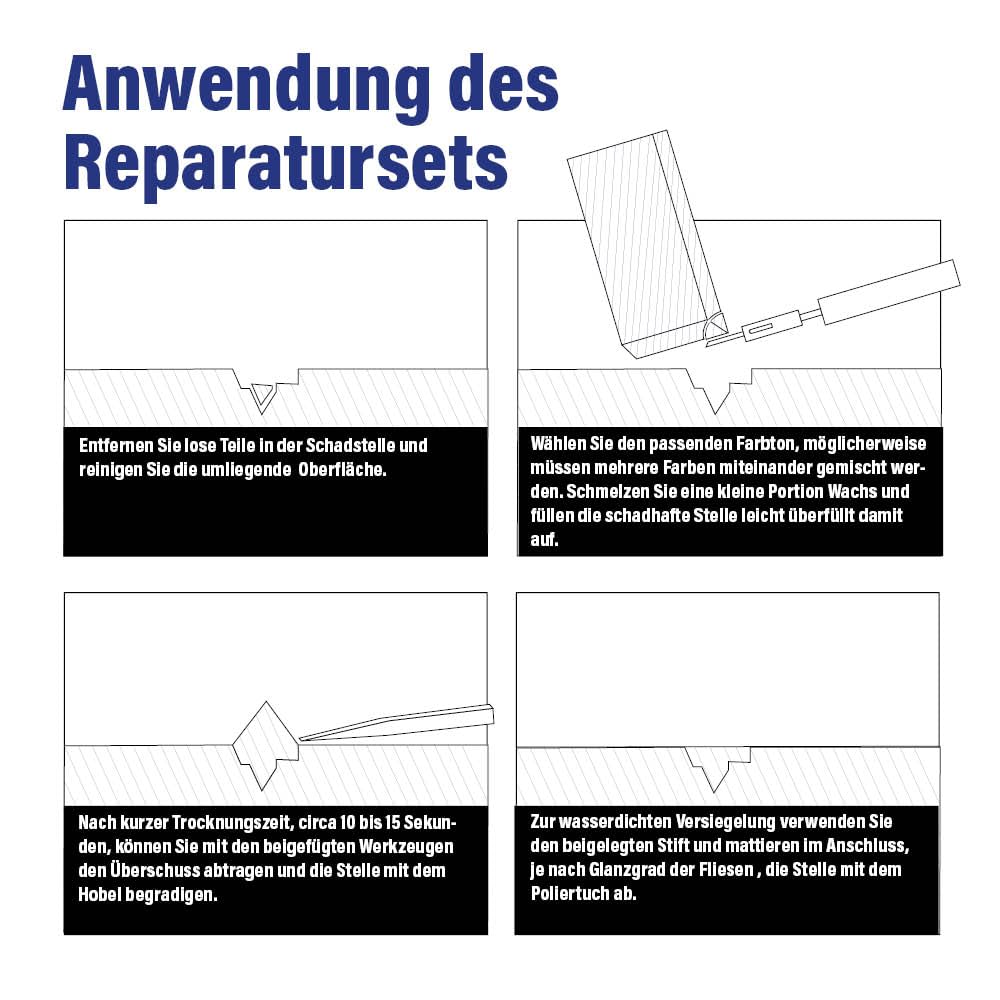 Karl Dahm Fliesen Reparatur Set mit Gasbrenner - hochwertiger Keramik-Füllstoff & Werkzeug zum Ausbessern von Fliesenschäden - einfach & präzise
