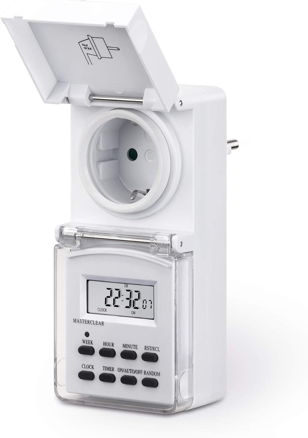 conecto Digital Timer plugged into an outlet, showing the socket and control buttons