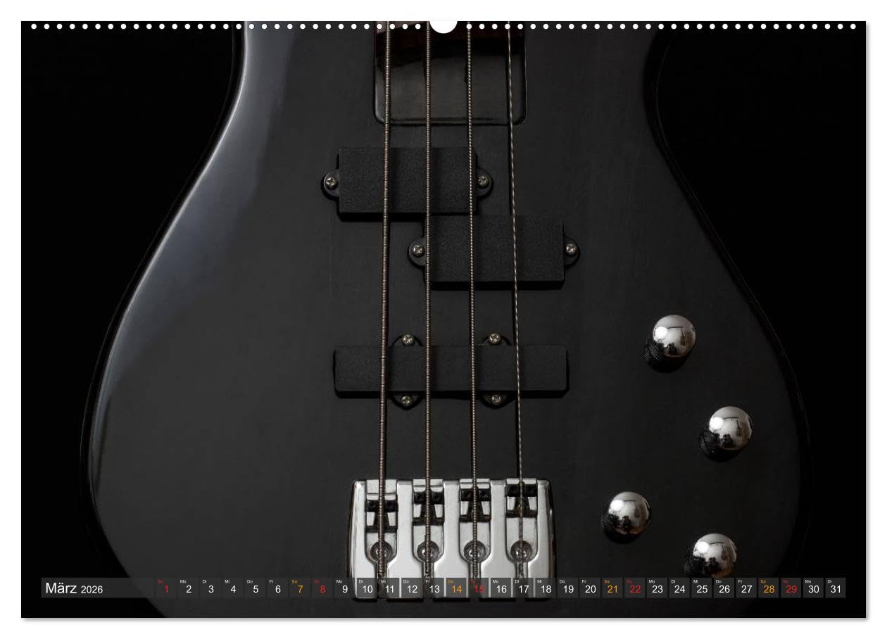 Bassgitarren - einfach cool (hochwertiger Premium Wandkalender 2026 DIN A2 quer), Kunstdruck in Hochglanz: Der Bass - erst wenn er beginnt zu spielen, fängt das Lied wirklich an.