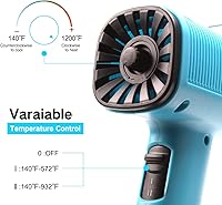 Vista 4 de LDK Pistola de calor 1200W 140℉~932℉ (60℃-500℃) Kit de pistola de aire caliente resistente con control de temperatura variable con 2 ajustes