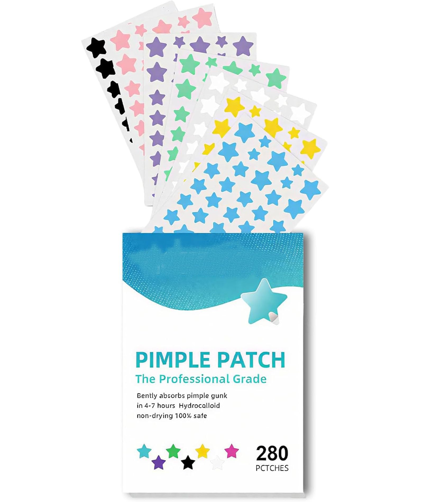 280PCS Star Pimple Patches, Acne Star Patch for Face, Overnight Blemish Treatment, Pimple Patch Tape for Teens and Adults, Seven Color Options in One Box, Pimple Patches for Face, Pimple Patch Tape-image-21