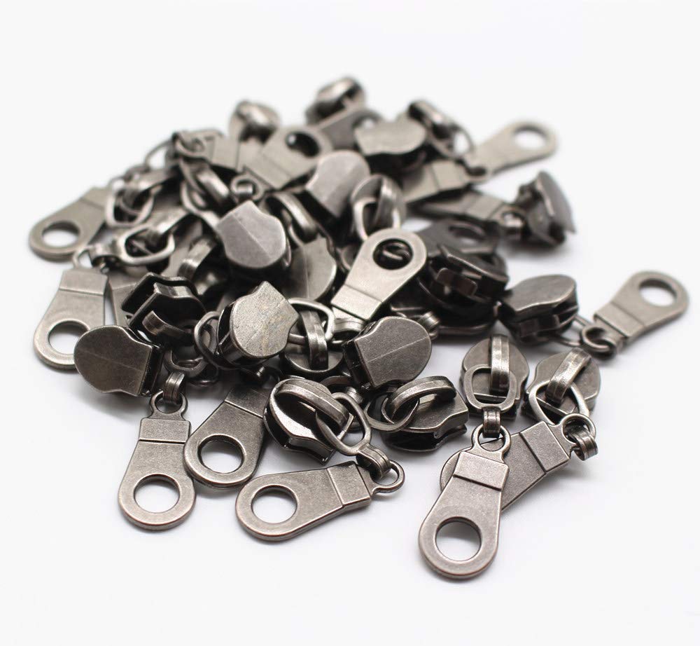 YaHoGa 50PCS #5 Gunmetal Pulls for Nylon Coil Zippers Gun Metal Zipper Sliders for Luggages Purses Bags Bulk(Gunmetal)