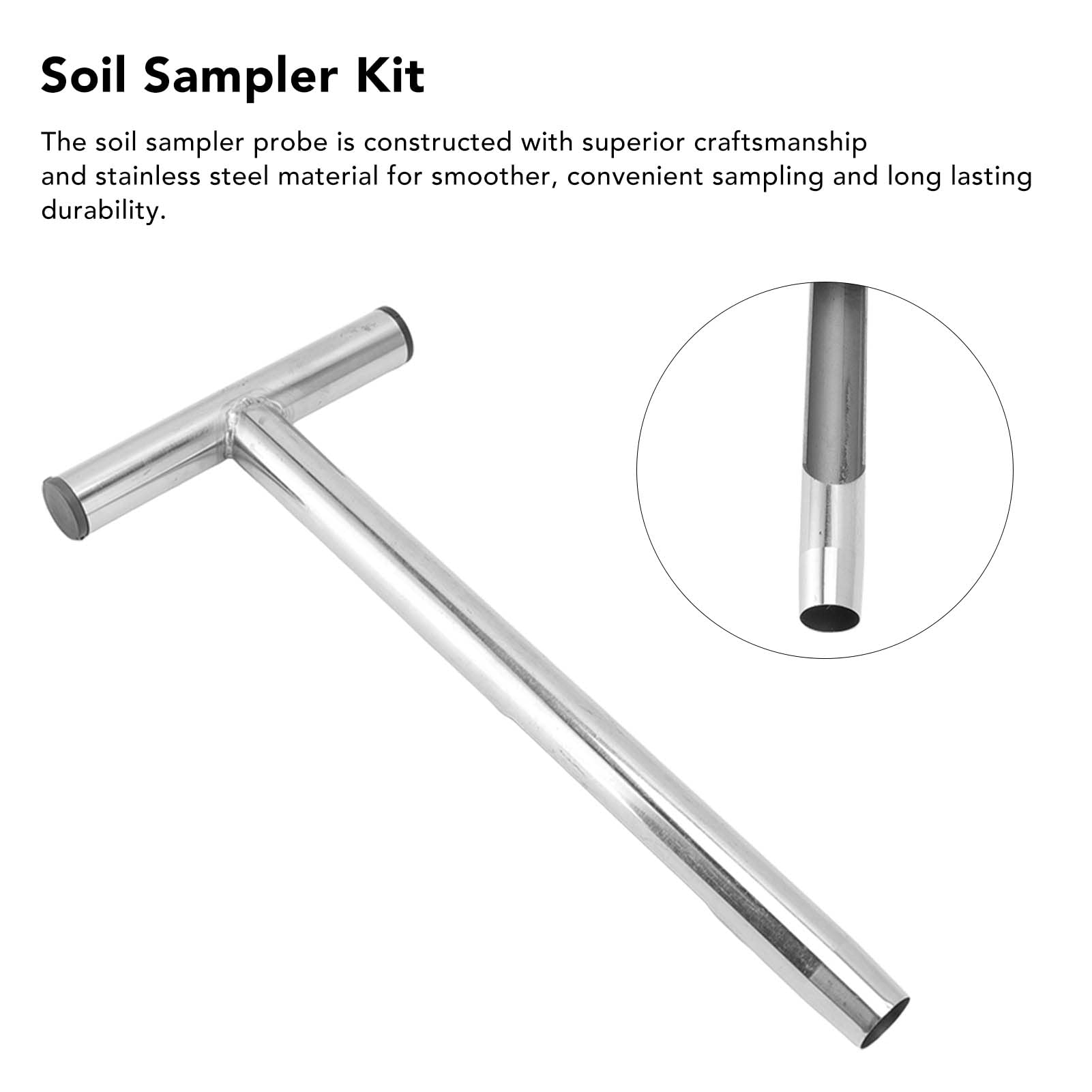 Fdit Edelstahl-Material-Bodenproben-Kit T-Griff-Bodentest-Kits mit 2 Wiederverwendbaren Probenbeuteln Bodenproben-Werkzeug-Garten-Rasen-Bauernhof-Zubehör