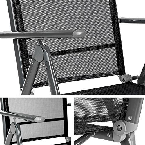 TecTake 800355 Aluminium 6+1 Sitzgarnitur Set, 6 Klappstühle & 1 Tisch mit Glasplatten - Diverse Farben (Dunkelgrau | Nr… – Bild 8