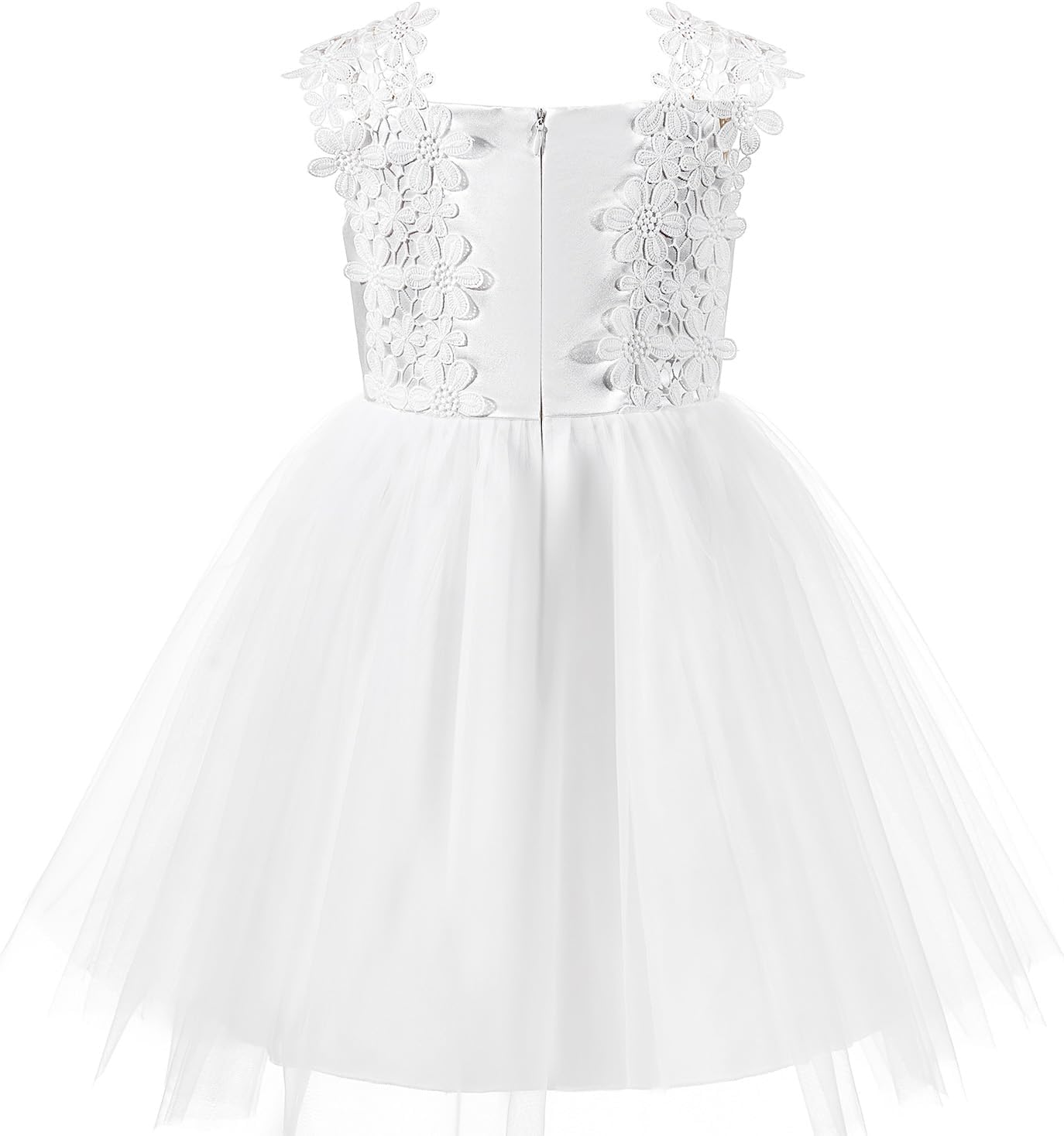 Lace Tulle Flower Girl Dress White Floral Applique Kids Summer Wedding Party Gown - Image 2