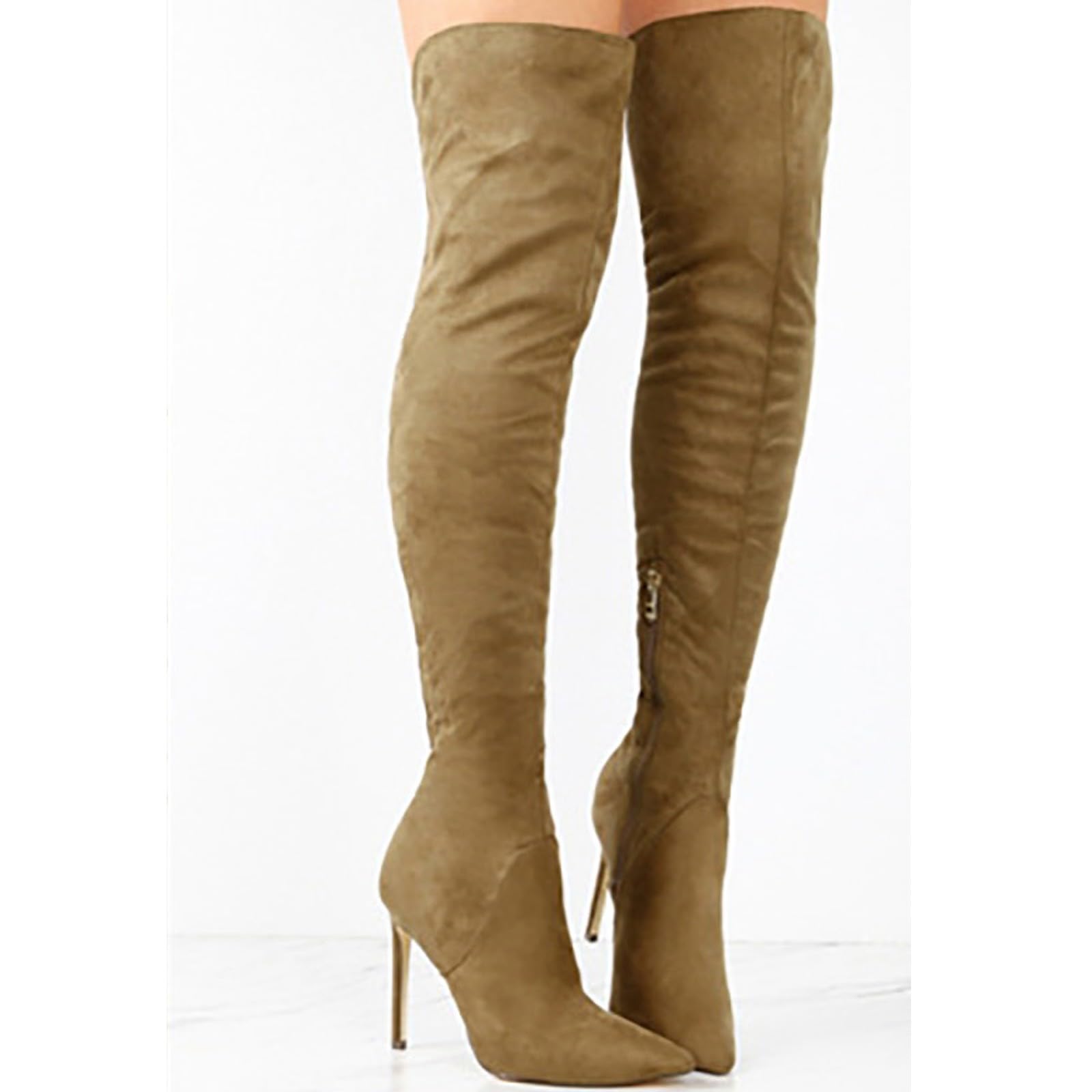 Botas de Invierno Mujer Zapatos de Mujer Botas largas hasta la Rodilla Moda Tacones largas Gamuza Plisadas por Encima la Rodilla