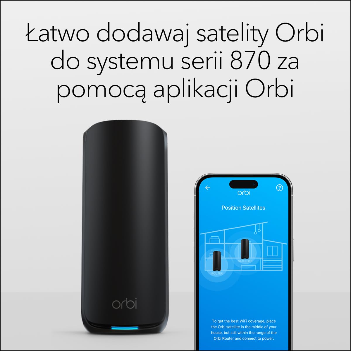 NETGEAR Orbi Trzypasmowy dodatkowy satelita typu mesh WiFi 7 serii 870 (RBE870B) – współpracuje z Orbi RBE873B – zwiększa zasięg o 200 m2 – BE21000 802.11be (do 21 Gb/s), czarny