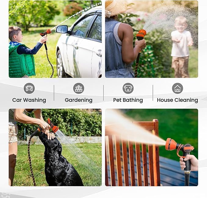 Miniatura 6 de Giraffe Tools Manguera de jardín de 100 pies, no expandible, ligera, flexible, mangueras de agua de 600 psi, con 9 funciones de pulverización,