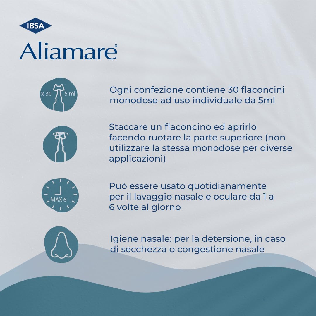 IBSA Aliamare - 30 flaconcini monodose | Soluzione fisiologica, sterile, indicata per l'igiene e l’aerosolterapia. Per adulti e bambini, anche neonati