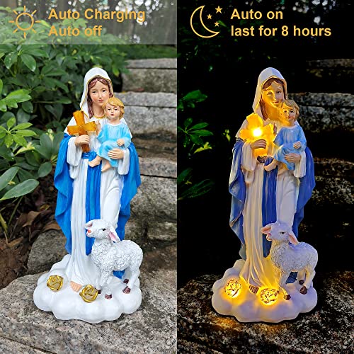 Voveexy Virgin Mary Statue With Baby Jesus, Solar Mother Mary Statue Resin Figurine With Warm White Light Outdoor Decor Sculpture Patio Yard Art Religious Gift For Mother Christmas Day, 11.6Inch #TOP2