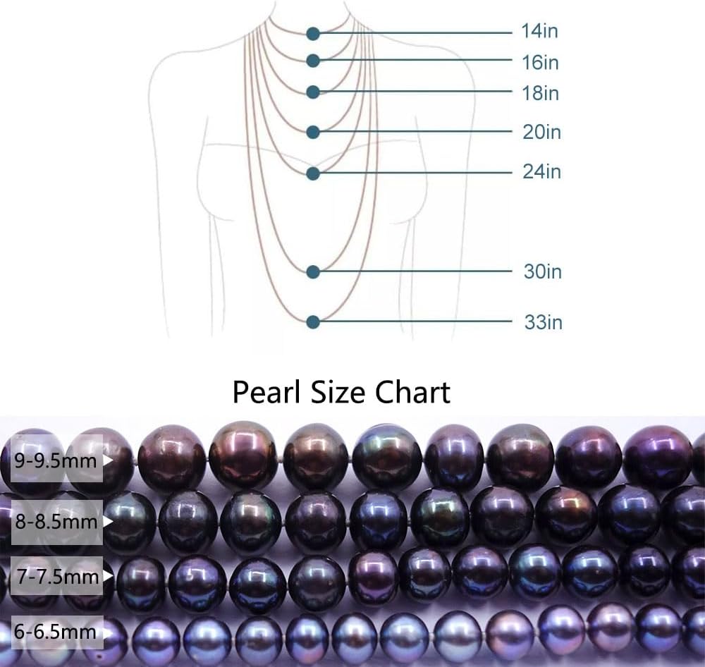 YING LAN Genuine Cultured Black Freshwater Pearl Necklace for Women Ladies, Dainty Pearl Beaded Necklace Strand With Plated Sterling Silver Clasp - Image 3