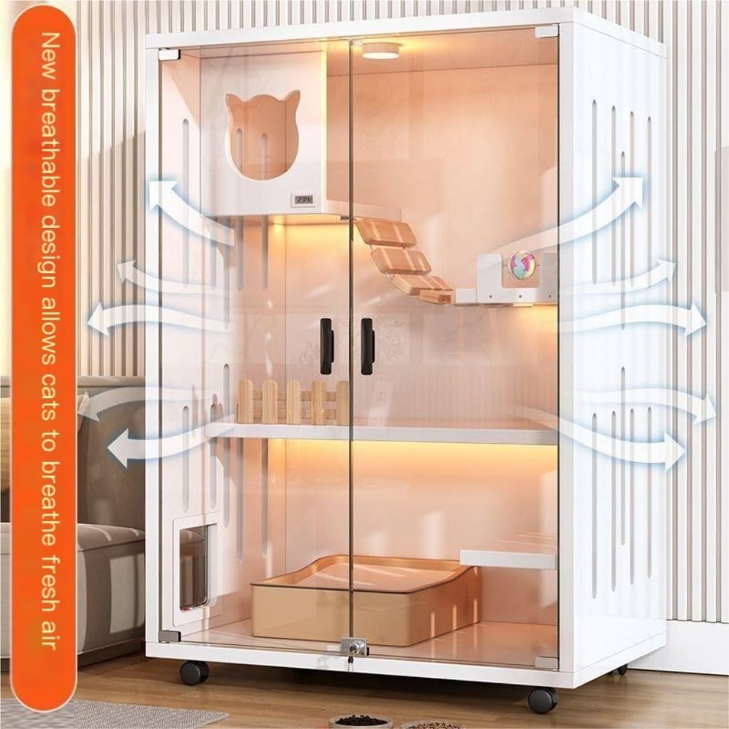 Katzenvilla aus Massivholz mit doppellagigem Katzenschrank für den Innenbereich, Haustier-Katzennest und Katzennest und Katzenstreu, Farbe: 4