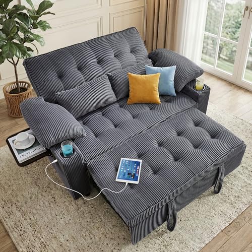 Wakefit 58in Sleeper Sofa Bed, Convertible Pull Out Couch Bed Full Size Corduroy Fabric Loveseat for...