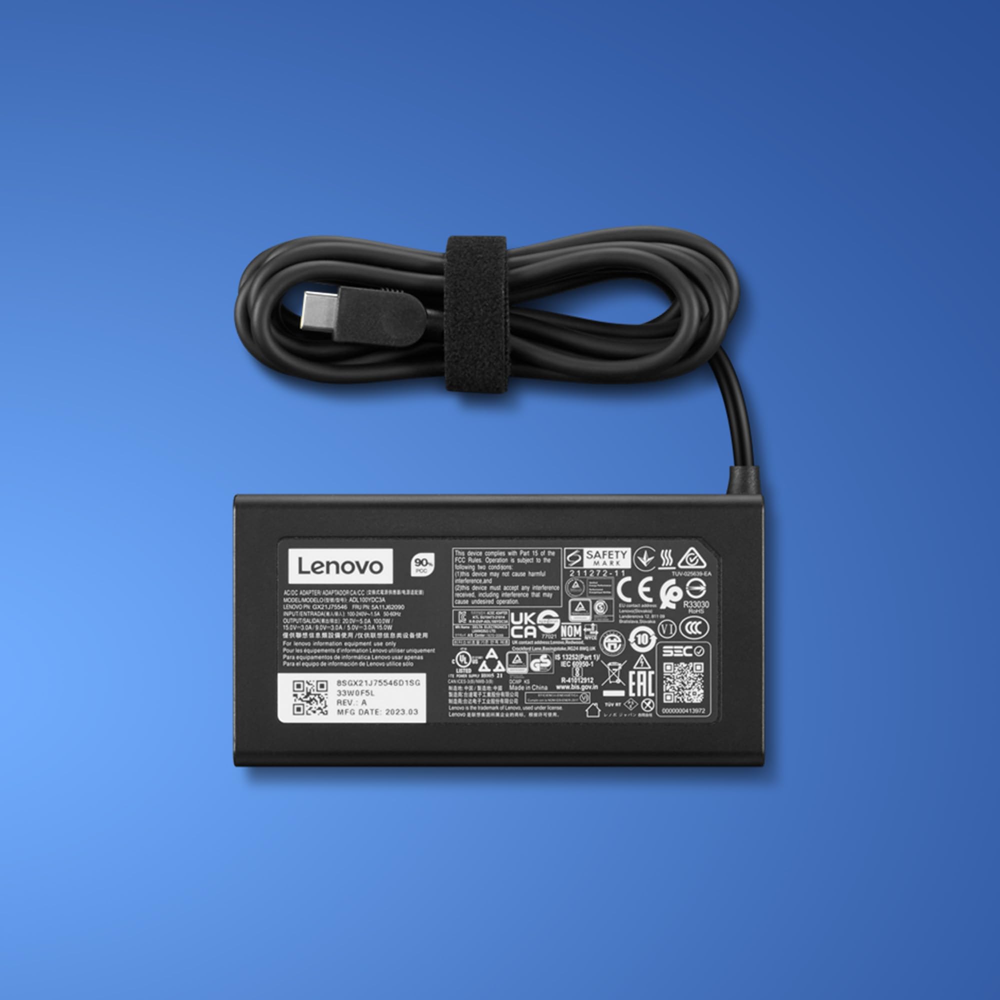 Lenovo 100W AC Adapter USB-C: Caricatore da parete con Cavo Slim Tip per Ricarica Veloce. Compatibile con ThinkPad e Dispositivi USB-C. Include Cavi da 1 m, 1.8 m e Garanzia Lenovo 1 Anno – Nero