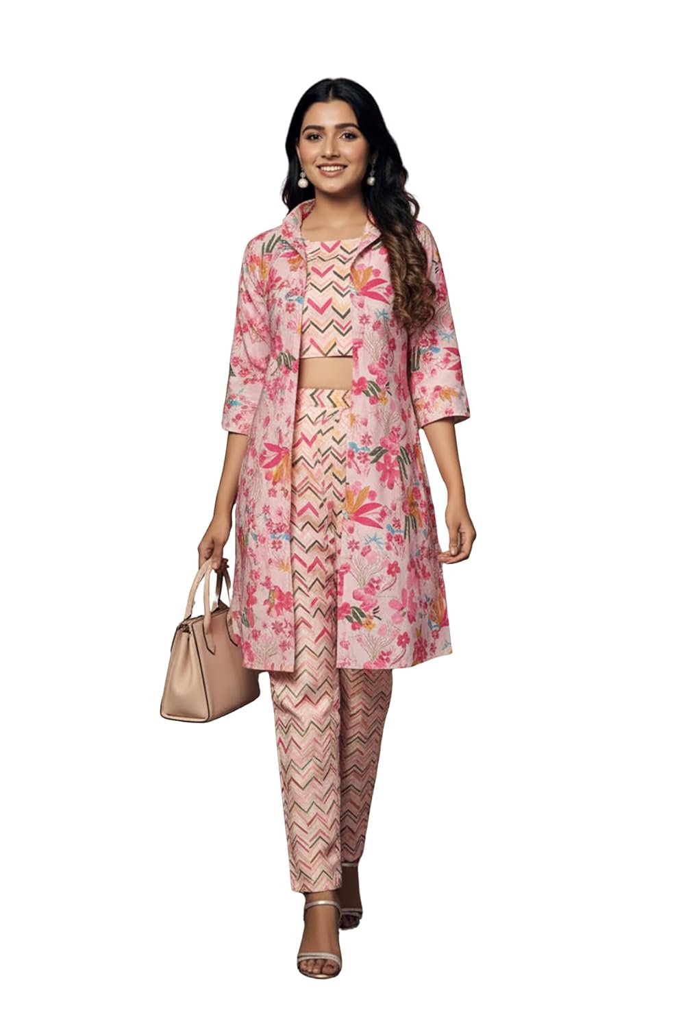 GRECIILOOKS Co Ord Set For Women stylish | Ethnic Anarkali Printed Kurta set | 3 Piece Kurtis Pant Set | Trendy Winter Travel Outfit For Holiday Look & Puja | Viscose Rayon Printed Kurta & Straight Pant | 3/4 sleeve