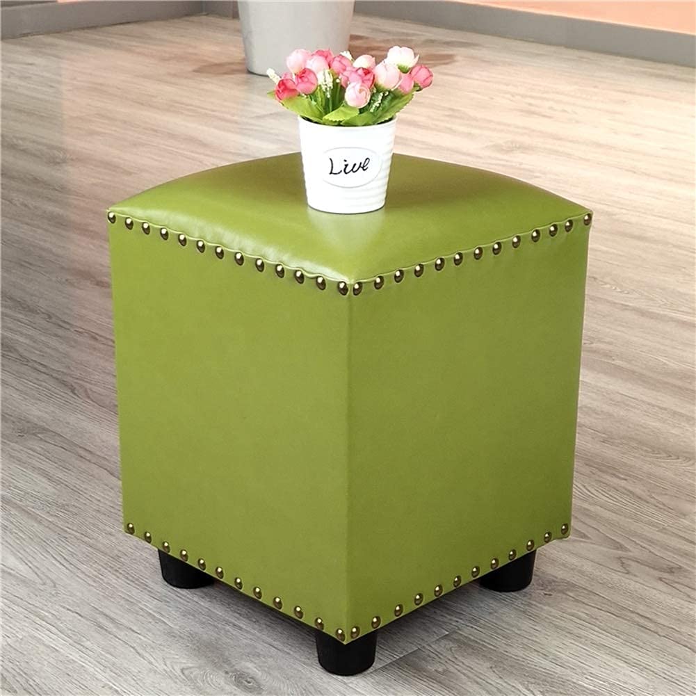Pouf en bois massif carré cuir salon tabouret repose-pieds