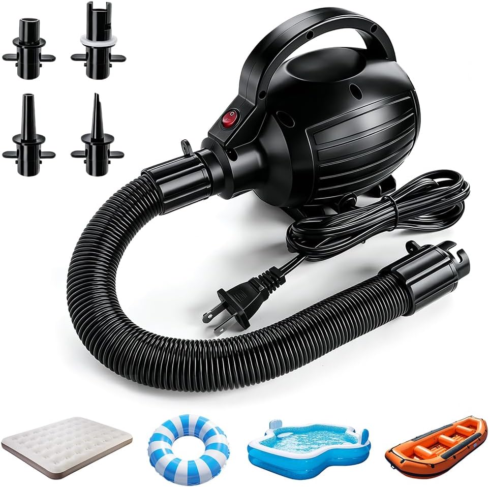 Electric Air Pump for Inflatable Pool Toys, High Power Air Mattress Inflator Deflator Pump for Pool Float Raft Gymnastics Track Mat, AC 110-120V Quick-Fill Inflator