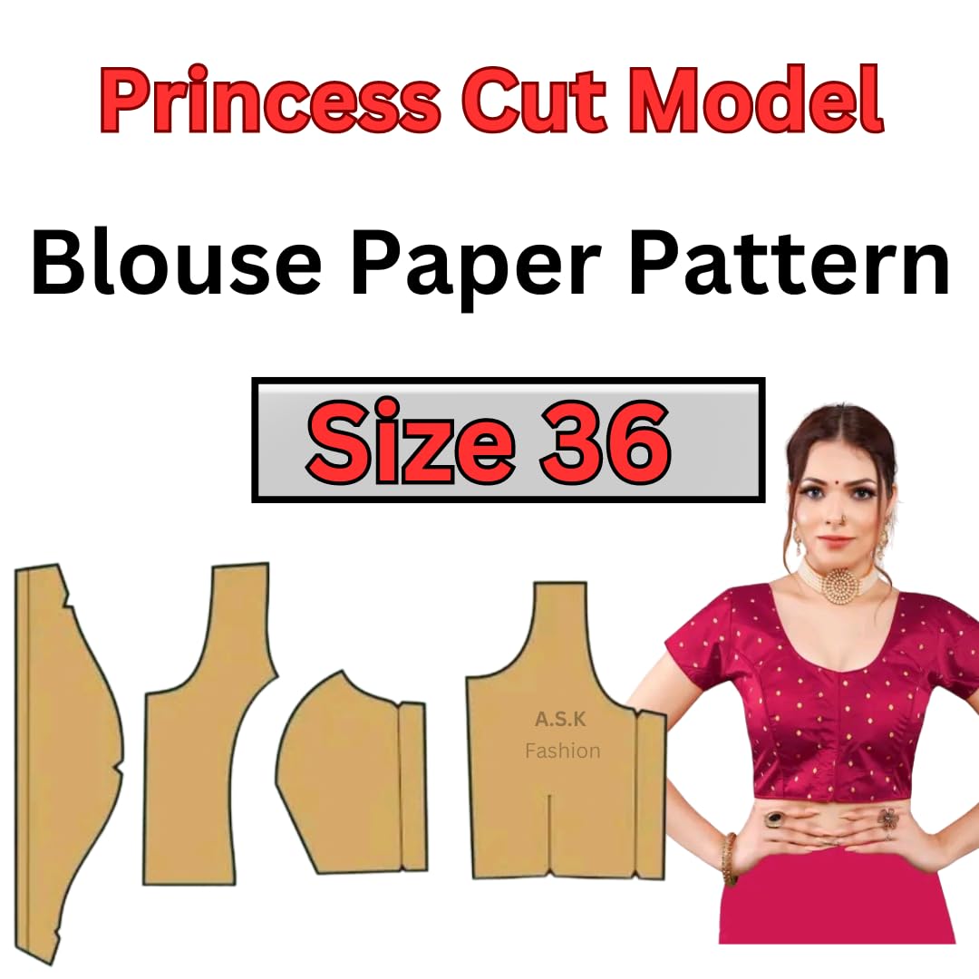 Generic Princess Cut Blouse Pattern 36" Size/Front Open Model - Easy Cutting - Multicolor