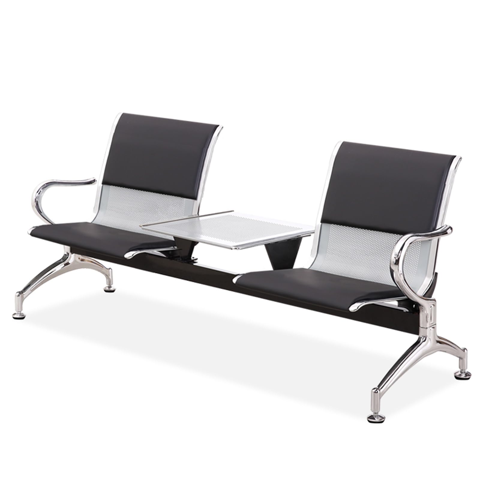 AYCDL Office Reception Bench with Table - Leather Guest Chair with Armrest and Backrest for Business Use,Black,Black