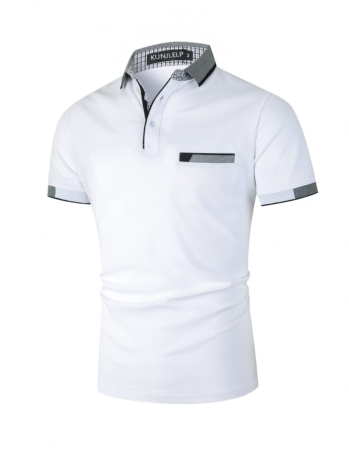Polo à Poche pour Hommes Chemise à Manches Courtes Col à Carreaux Chic Chemise de Travail Uniformes