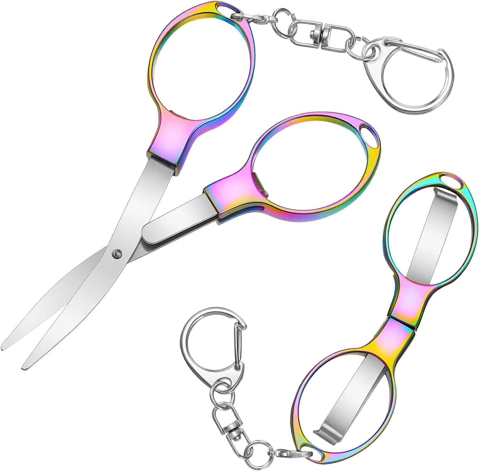 2 Pack Folding Scissors with Key Chain, Safe Foldable Small Scissors, Small Fishing Scissors, ID Holder Scissors, Safe Foldable Mini Scissors for DIY Crafts Projects