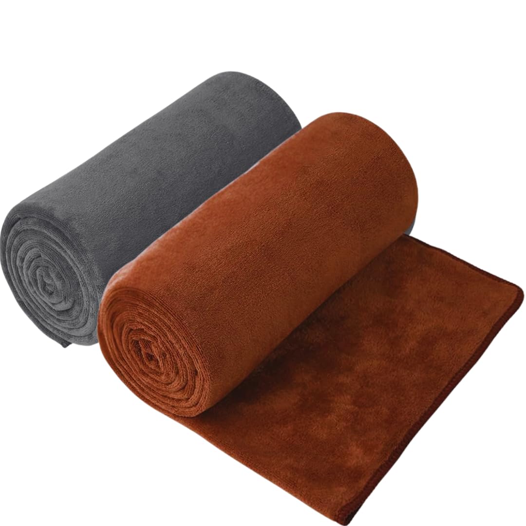 Microfiber Sports & Gym Towel Set (2 Pack) - Ultra Absorbent, Quick Dry, 500 GSM - Anti-Bacterial Yoga & Workout Towels in Brown & Grey for Travel, Fitness, Sweat