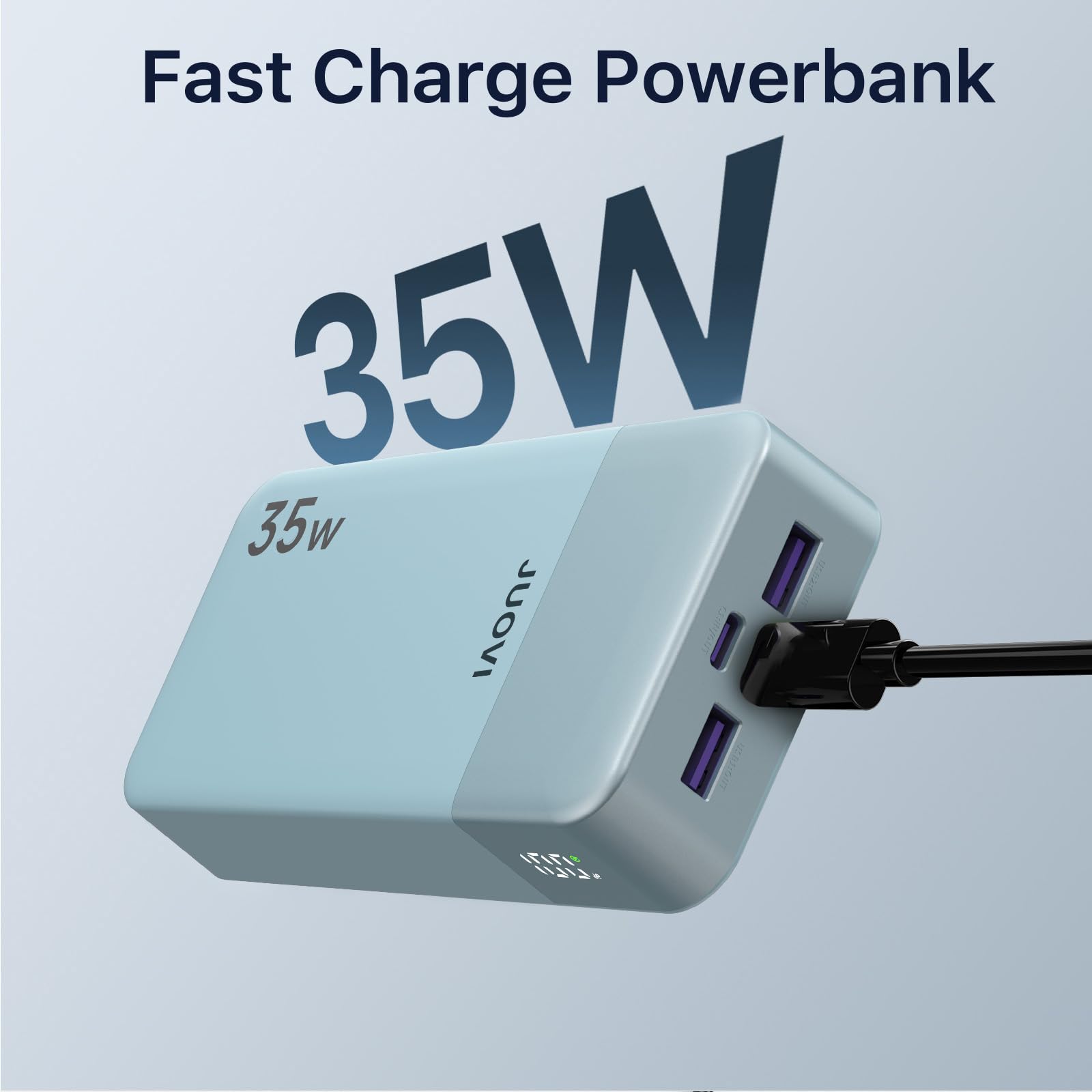 JUOVI J2651 Power Bank, 35W 20000mAh USB C In & Out Power Bank, Akku-Pack mit QC3.0+PD3.0 35W High-Speed Aufladung für Bluetooth Earbud, Handy, Tablet (Blau)