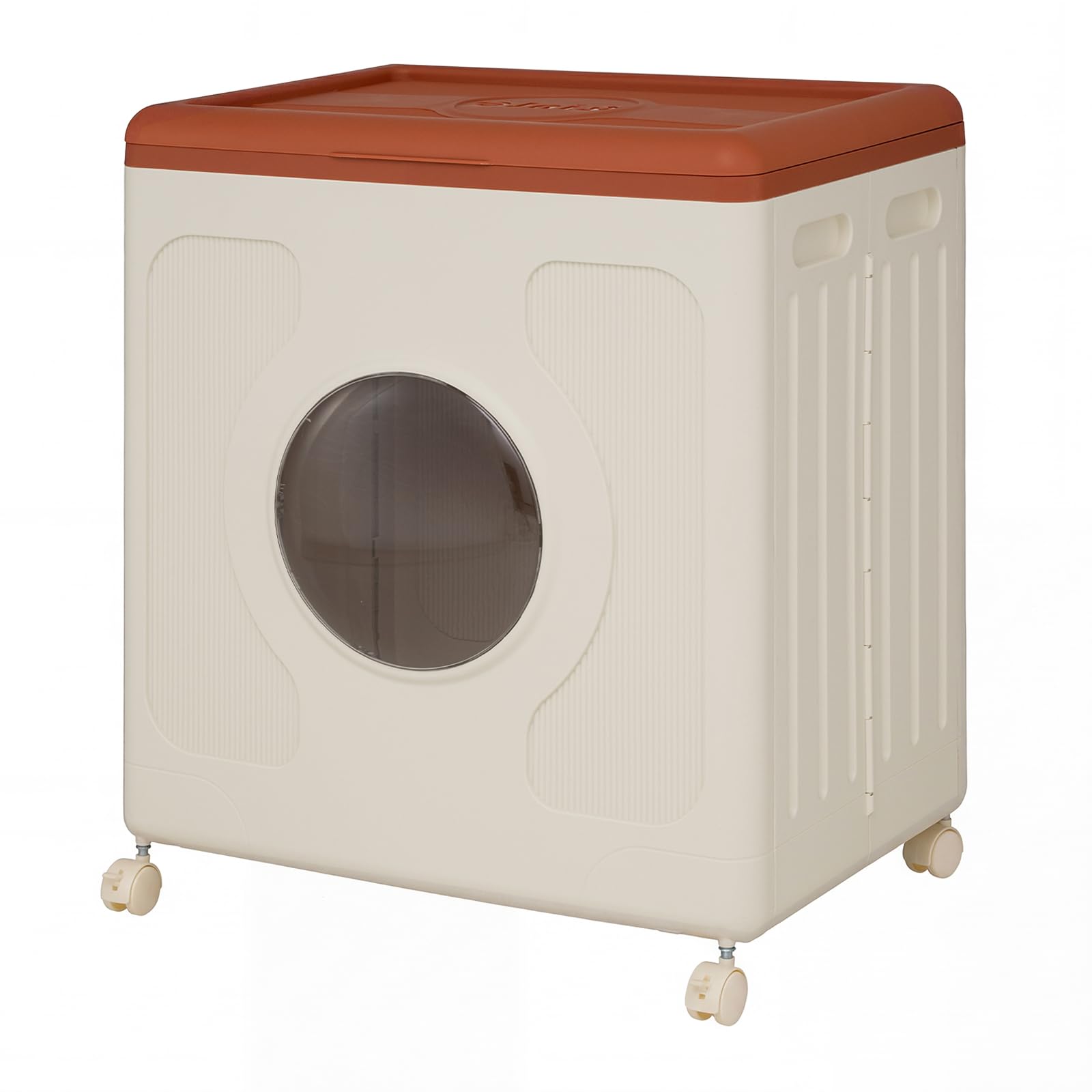 GIANTEX Caja de Almacenamiento 122 L con Ruedas Extraíbles, Contenedor de Plástico Plegable con Ventana Transparente, Tapa y Asas, Organizador Móvil para Lavandero, Dormitorio (Marrón)