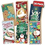 Christmas Money Card Holder Set - 30 Pack with Envelopes, Cash Gift Card Holders, Snow Festive Winter Holiday Box