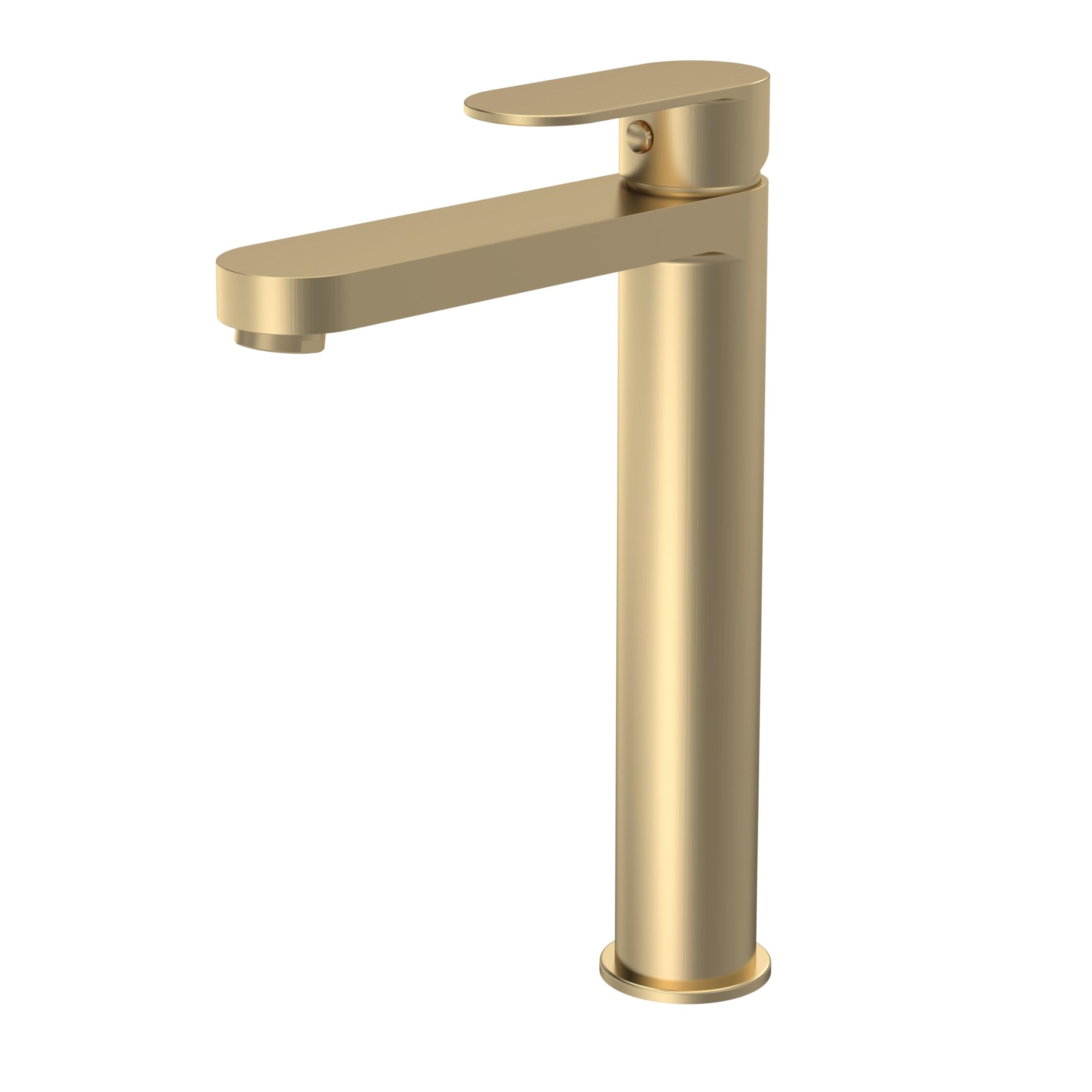 Balterley Tall Basin Mixer Tap, Mono Bathroom Taps, High Rise Monobloc Basin Sink Mixer Tap with Lever Handle, Round Body, Flat Round Spout Sink Taps for Cloakroom - 50 x 190 x 269mm (Brushed Brass)