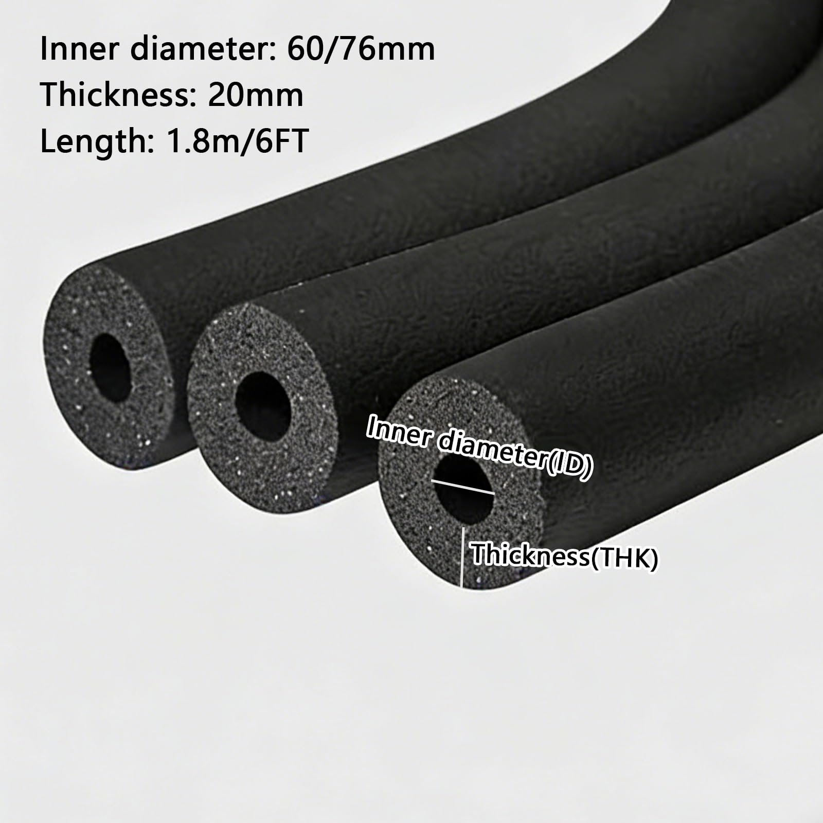 20 Piezas Tubo Espuma Proteccion, Aislamiento de Tubería Tuberías de Cobre for Fontanería y Calefacción (Negro, 60/76mm),reducción de ruido for protección de tuberías,1.8m(60mmID)