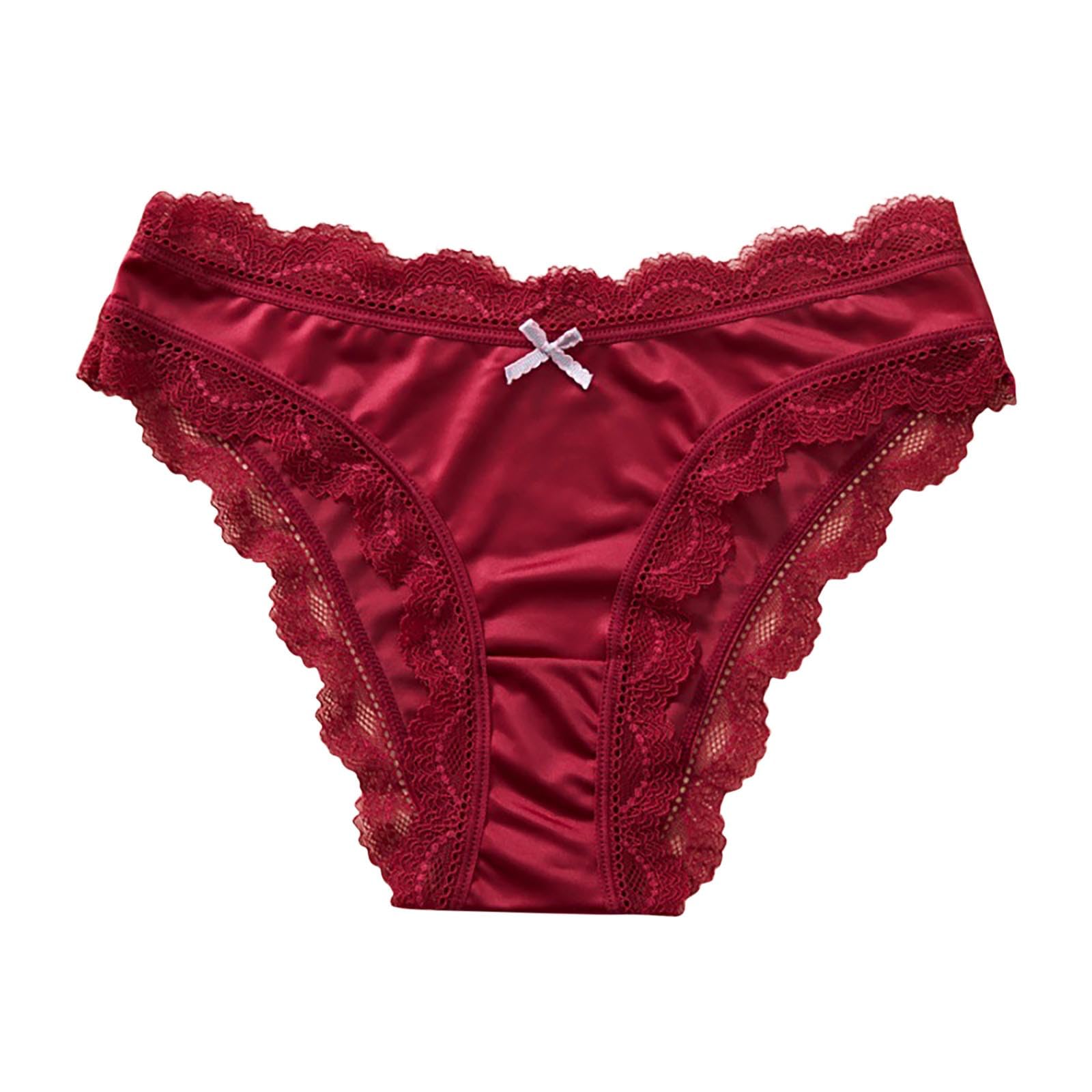 Lace Trim Satin Underwear for Women Sexy Low Rise Smooth Lingerie Briefs Ladies Cheeky Silky Thong Panties