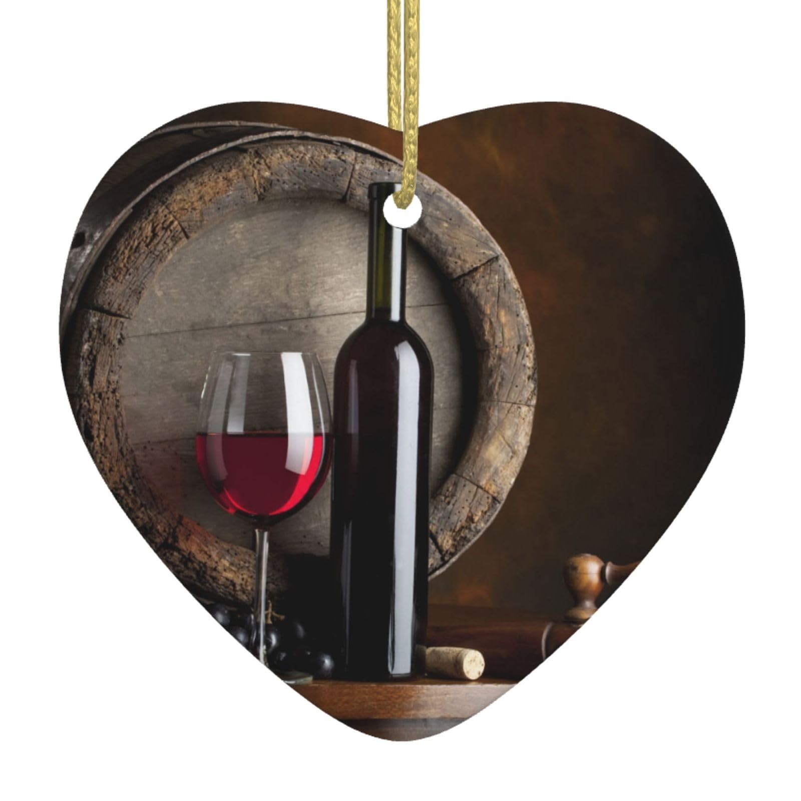 Red Wine Bottle Glass Print New Ceramic Hanging Heart Christmas Tree Decoration Bauble
