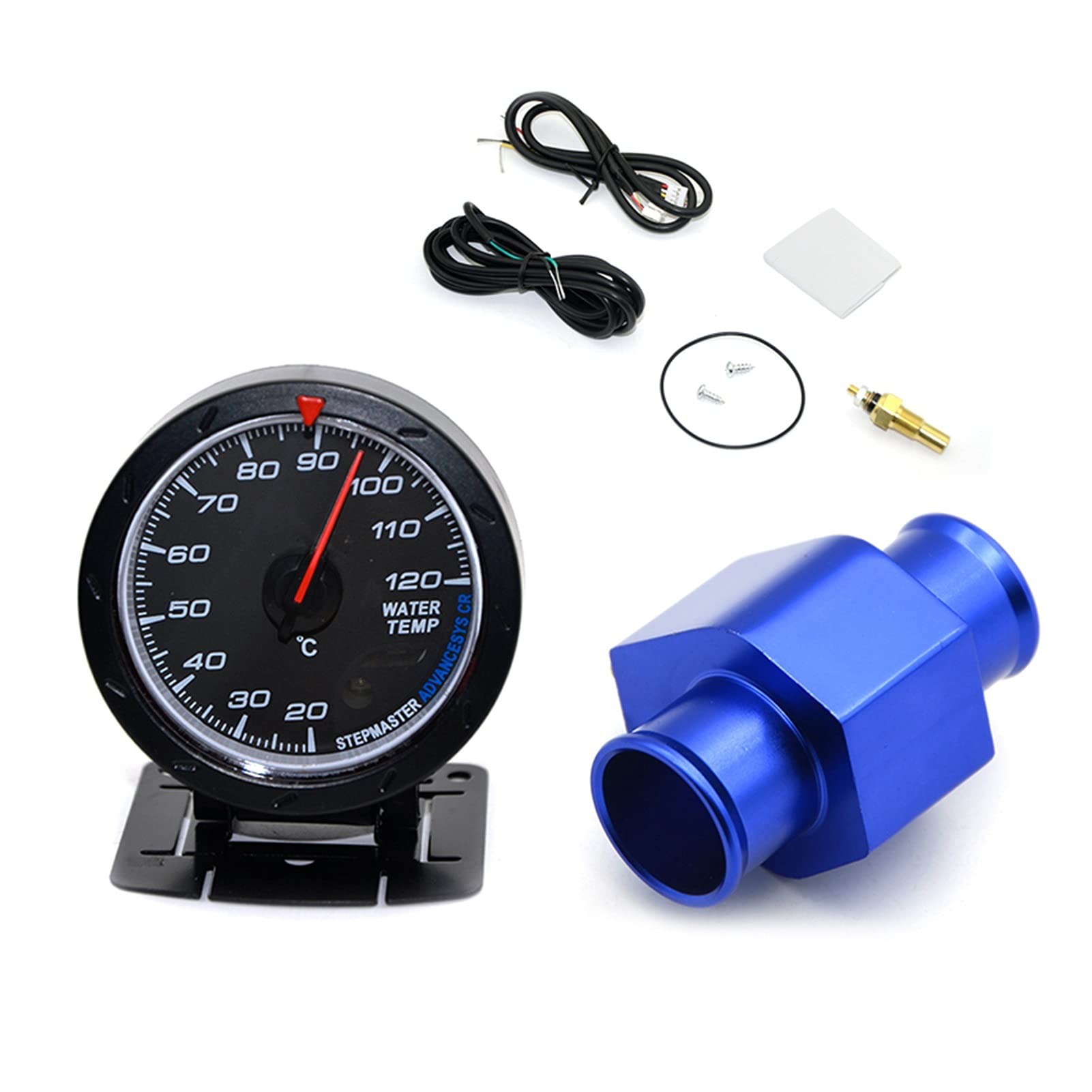Medidores de presión de combustible de reemplazo automotriz 2.5 '' 60MM Indicador de temperatura del agua LED blanco/rojo analógico para automóvil 20-120 ℃ Con adaptador de sensor de tubería de ju