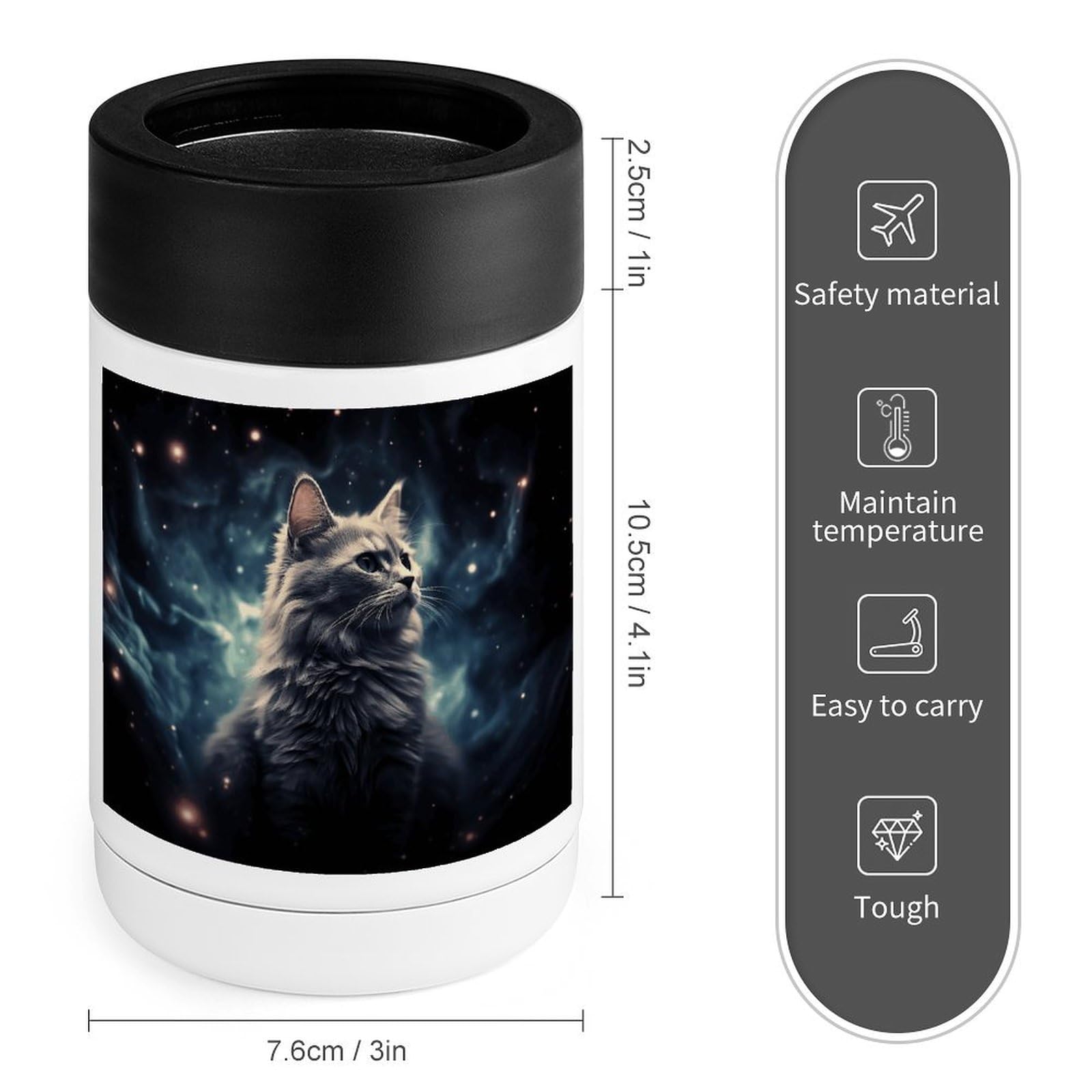 Stainless Steel Cooler with Silicone Sleeve, A Cat in A Nebula Print Multipurpose Beverage Chiller for Home, Office, and Outdoor Use
