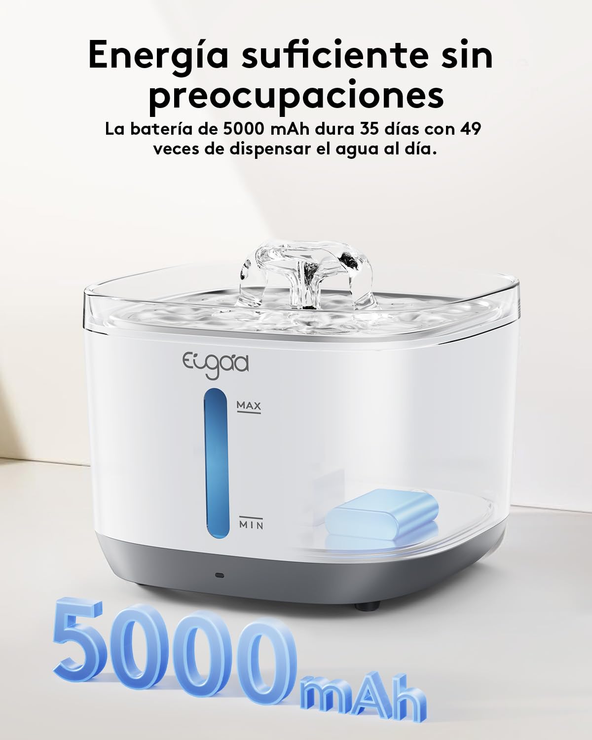EUGAD Fuente para Gatos sin Cable con Sensor de Movimiento, 2.5L Fuente Agua Gatos, Ultrasilencioso Bebedero Gatos Automático Bateria 5000mAh Recargable, Dispensador de Agua Gatos 4 Filtración