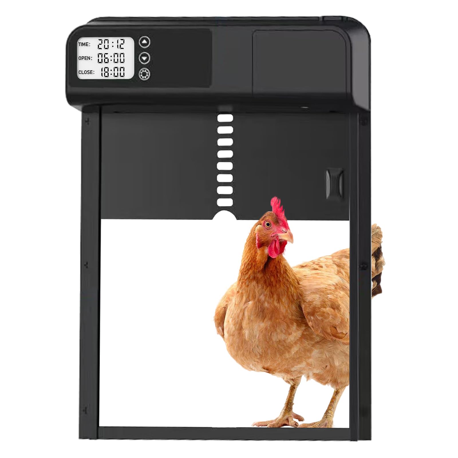 Photo 1 of Automatic Chicken Coop Door with Timer and Programmable LCD Screen, Aluminum Waterproof Battery Powered Automatic Chicken Door Ink Black