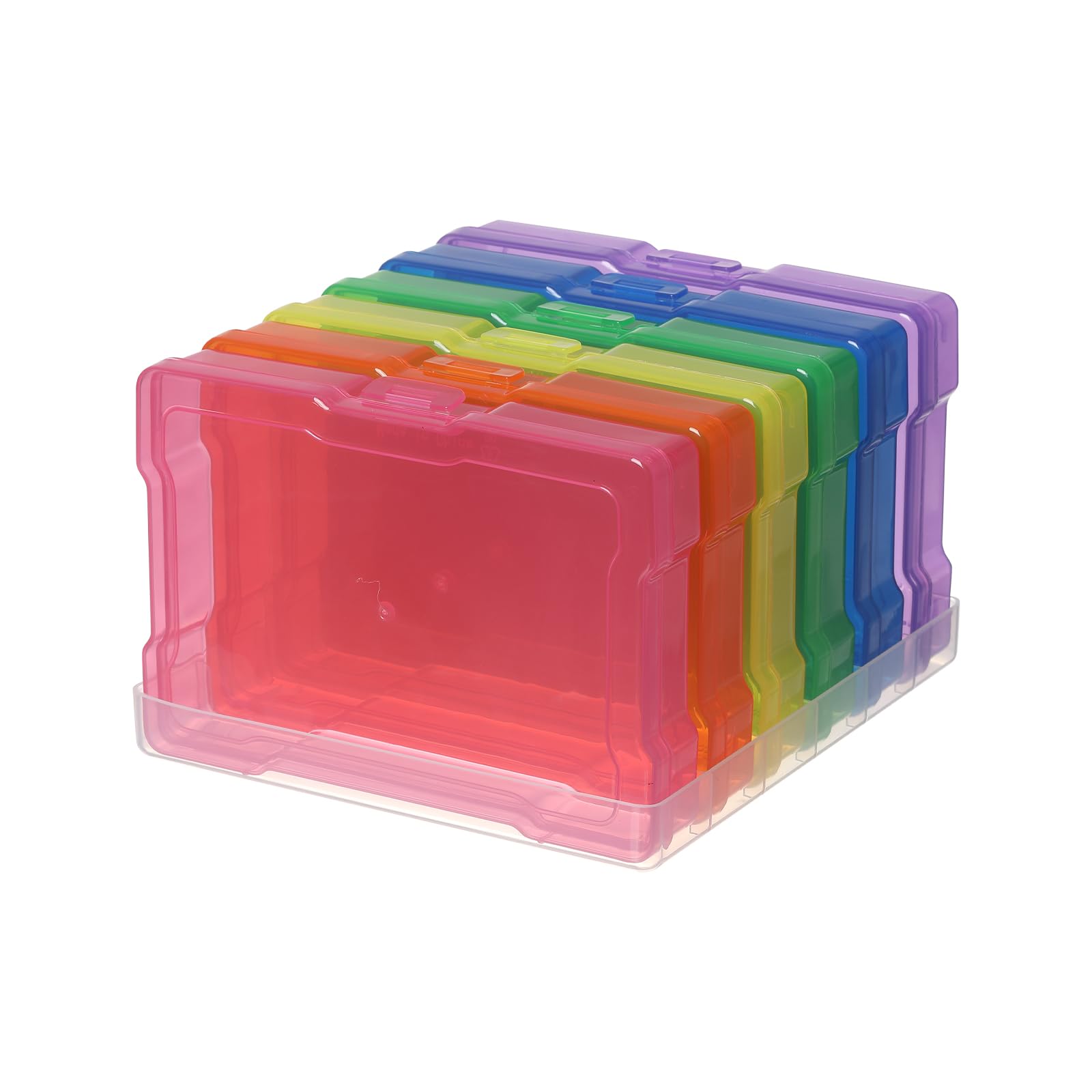 novelinks 6 Pack 4”x6” Photo Storage Boxes – Multi-Colored Plastic Organizer Cases with Lids – Picture Storage Containers for Photos, Crafts, Cards & Scrapbooking