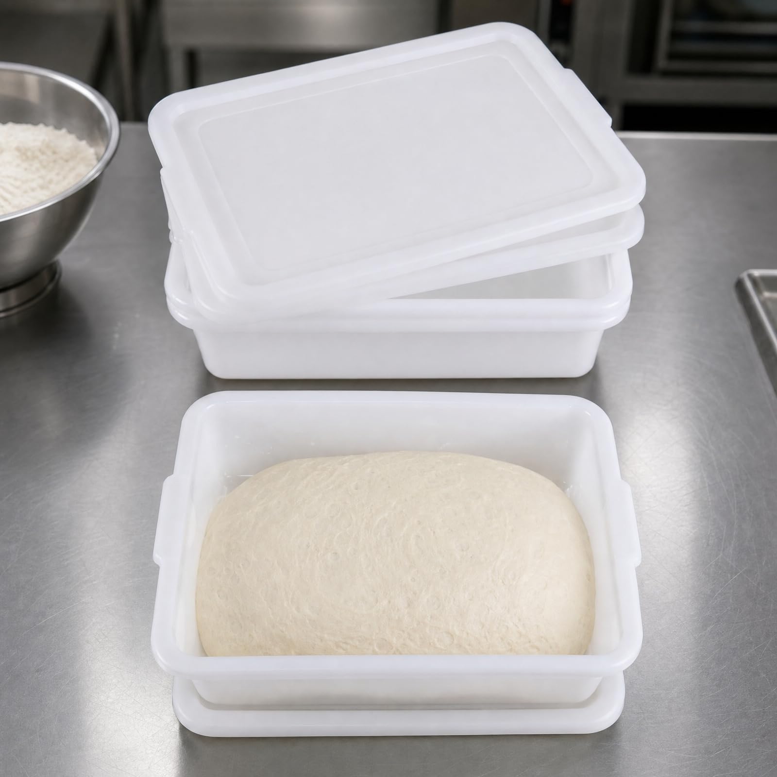 Lot de 3 boîtes de conservation empilables pour pâte à pizza avec couvercles, 13 L, blanc