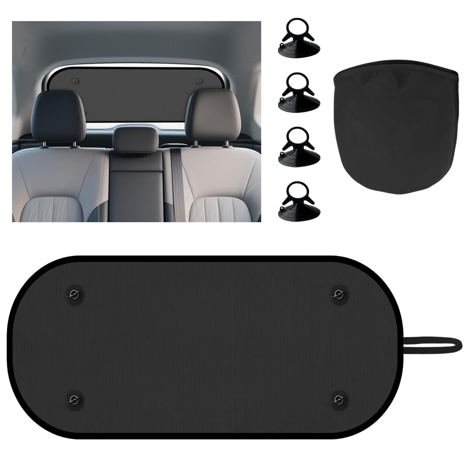 Car Rear Window Sun Shade Mesh Screen with Suction Cups,Sun Shade for Back Window,UV Protection&Heat Blocking Sunshade,Ventilated Foldable Sun Shield for Baby Kids Pets, Fits Most SUV Sedan Hatchback