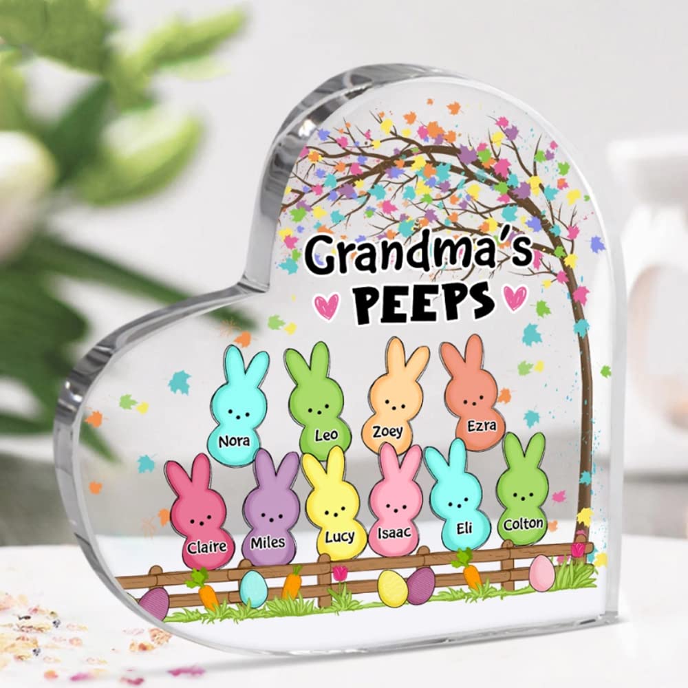 Personalized Grandma With Grandkids Heart Shaped Acrylic Plaque, Gift For Grandma, Grandma's Peeps, Mothers Day Gifts For Mom Grandma Acrylic Plaque,