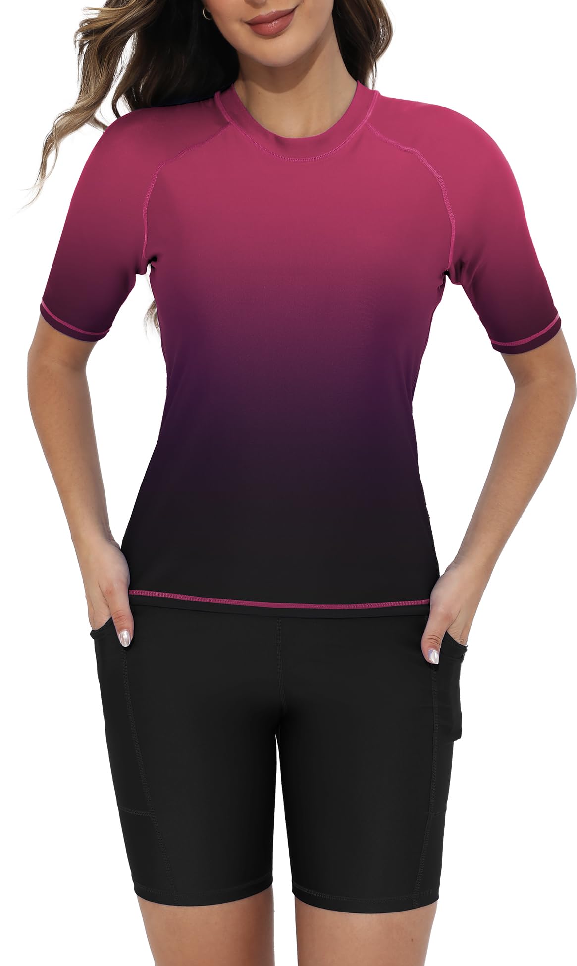Tournesol Women's Two Piece Rash Guard Short Sleeve Swim Shirts