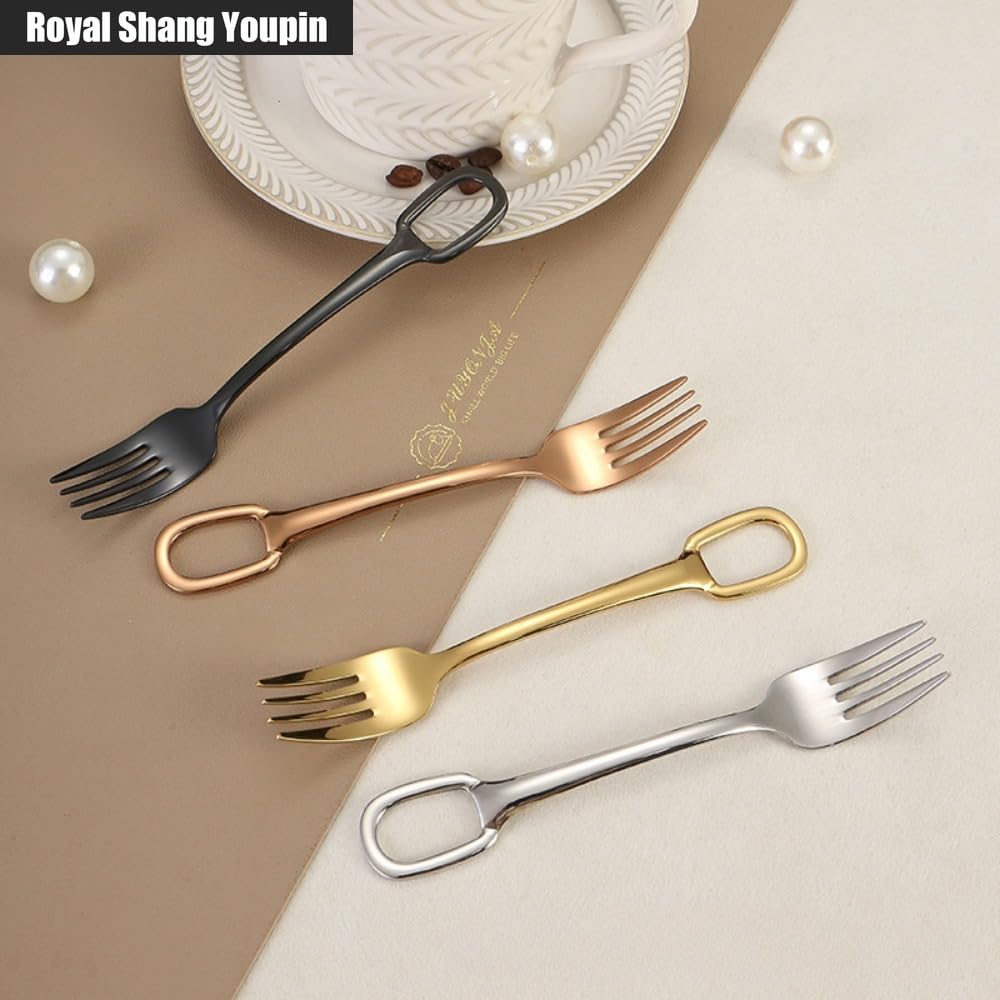 Cuisine Circulaire Trou De Suspension Poignée En Acier Inoxydable Argenterie Vaisselle Couverts Ensemble De Couverts Couteau À Steak Fourchette Cuillère Cuillère À Café (Noir,20 pièces)