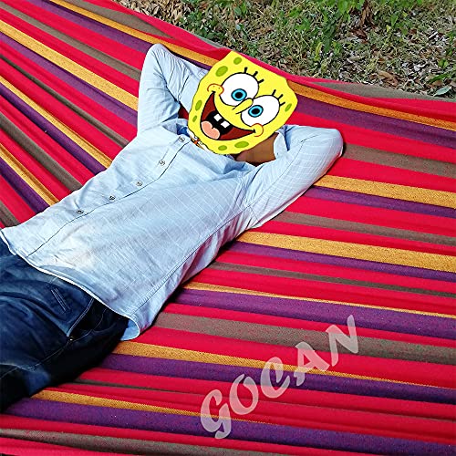 Image of GOCAN Brazilian Double Hammock 2 Person Extra Large Canvas 250x160cm Total Length 350cm Load 500lb Cotton Hammock for Garden Outdoor and Indoor