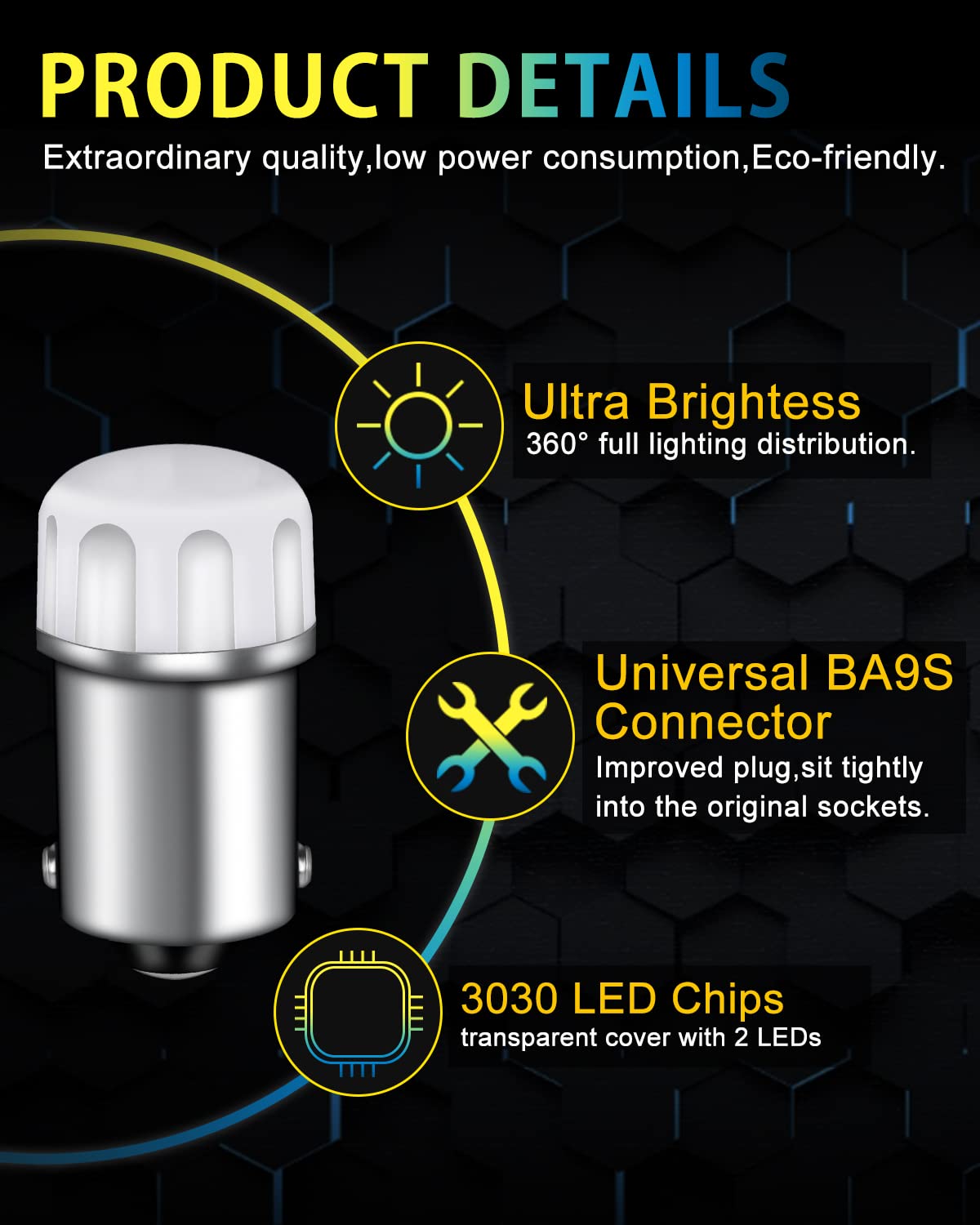 100 Pack T11 BA9S LED Bulbs For Cars - 12V 0.44W 8000K - YM E-Bright 3030 SMD
