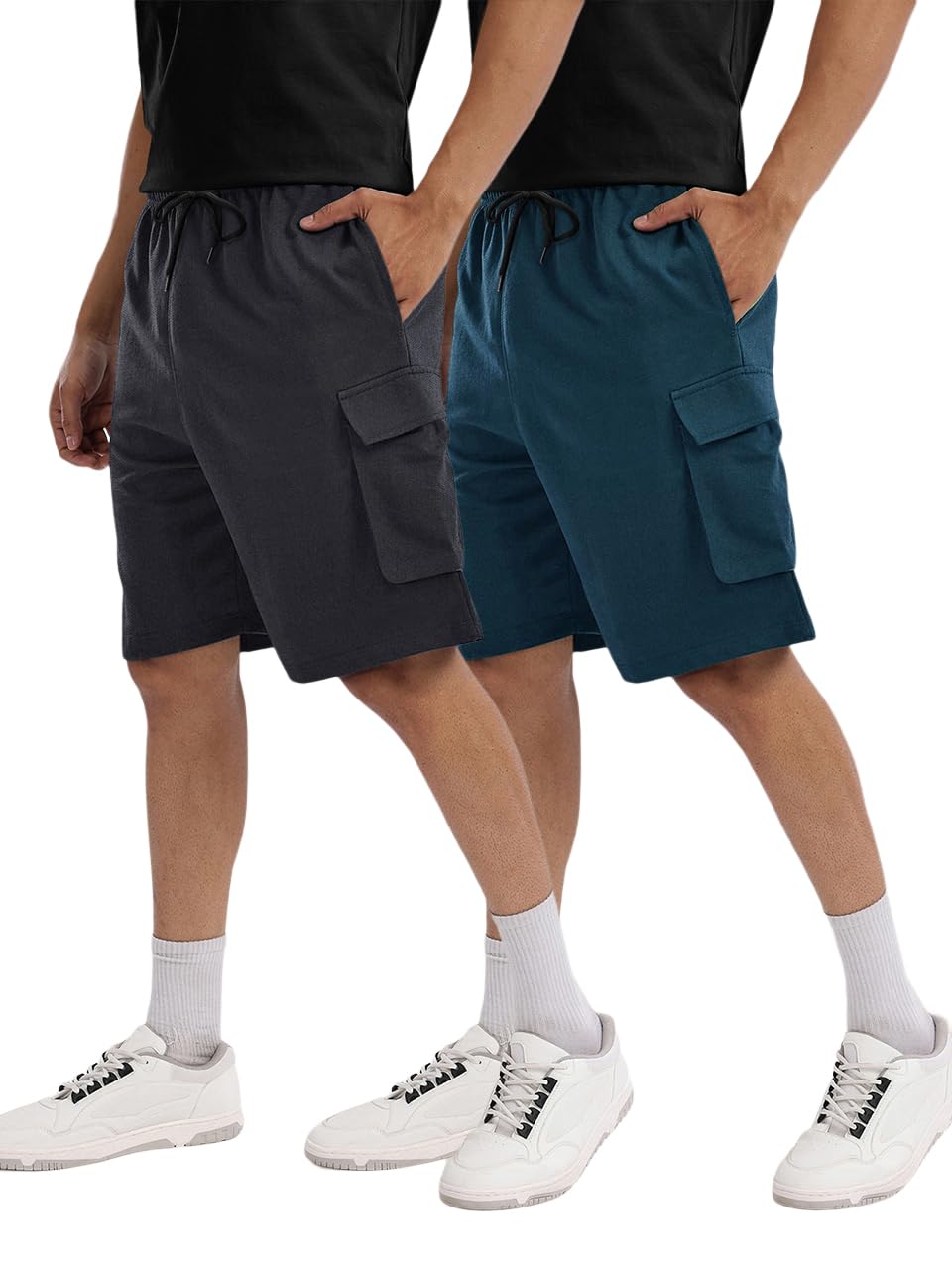 (Pack pf 2) Cargo Shorts for Men Cotton Lycra Training for Men Casual Workout Lightweight Summer Shorts with Dual Side Pockets Half Pant for Running, Gym, Walking, Travel-image-34