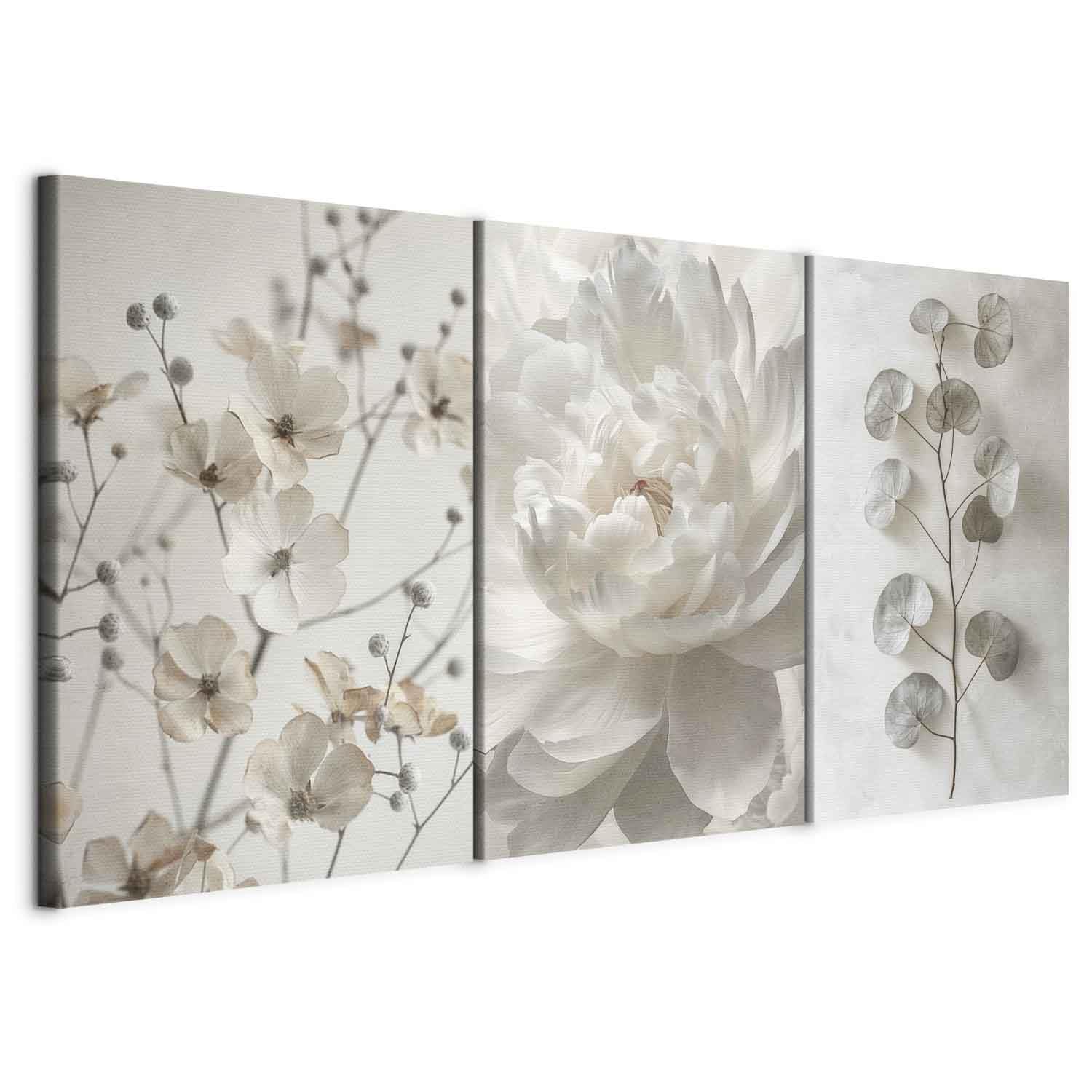 murando - Set De 3 Cuadros Collage Peonía blanca 120x60 cm 3 Piezas | 40x60 cm Cada - Conjunto De 3 - Cuadro Para Pared Bodegón Pintura Lienzo Habitacion Matrimonio