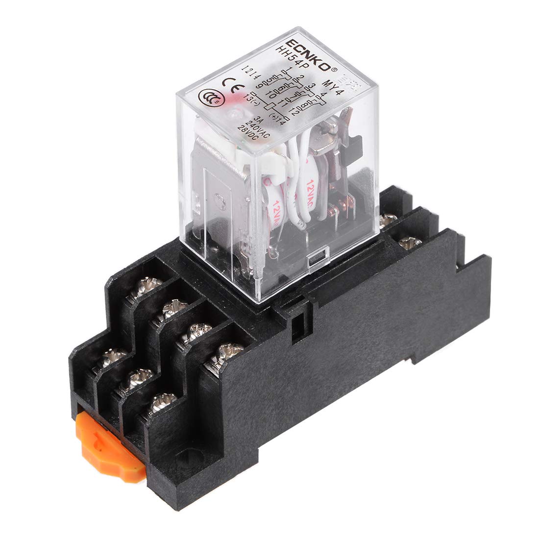 sourcing map hh54p ac 12v bobina dpdt 14 pines luz roja relé de potencia electromagnética + enchufe