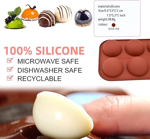 Miniatura 3 de Paquete de 4 moldes de silicona hemisféricos para hornear, moldes para cubitos de hielo, moldes de dulce de azúcar, moldes de caramelo, moldes de