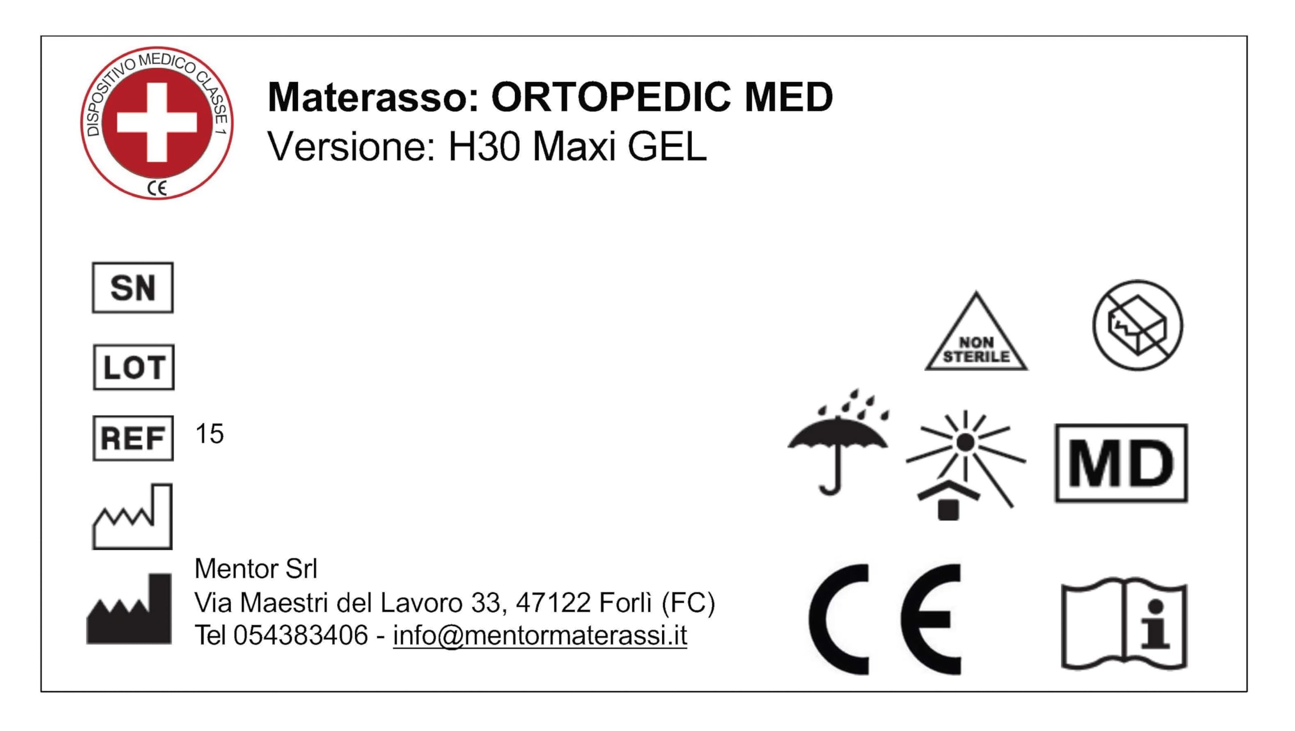 Mentor - Materasso Memory MED H4 MATRIMONIALE 160x200 ORTOPEDIC MED H30 MAXI GEL DISP. MEDICO DETRAIBILE DETRAIBILE - 11 zone